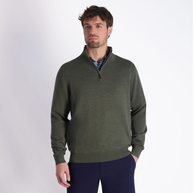 Hidden Creek F&G Baruffa 1/4 Windsweater Moss